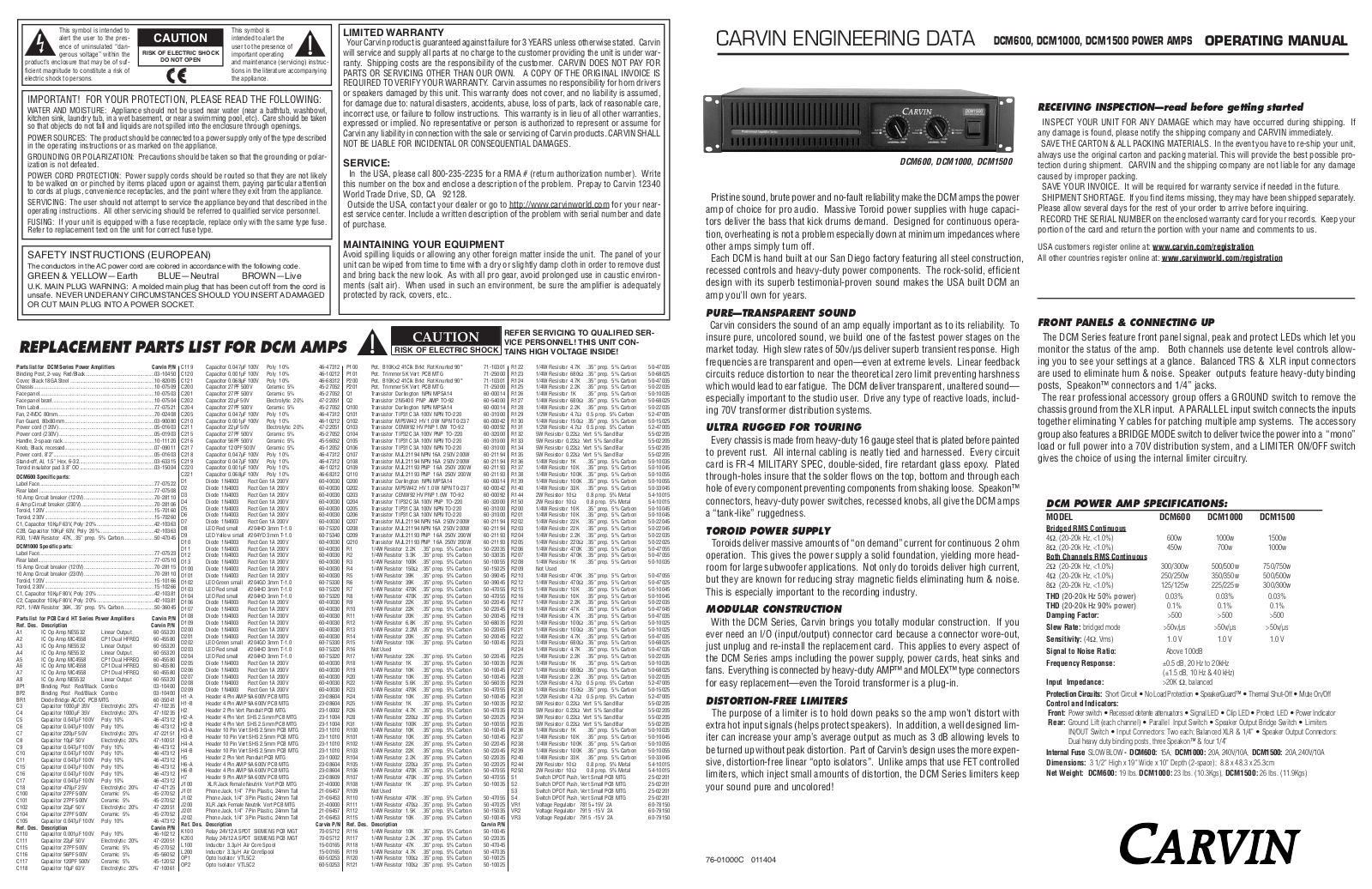 Carvin DCM1000, DCM1500, DCM600 Owner's Manual