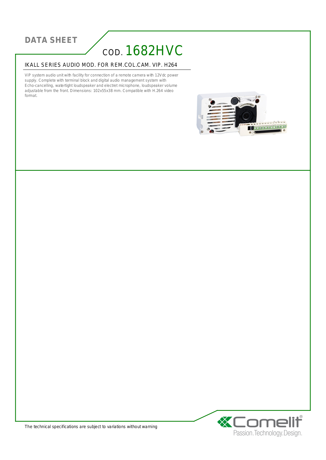 Comelit 1682HVC Specsheet