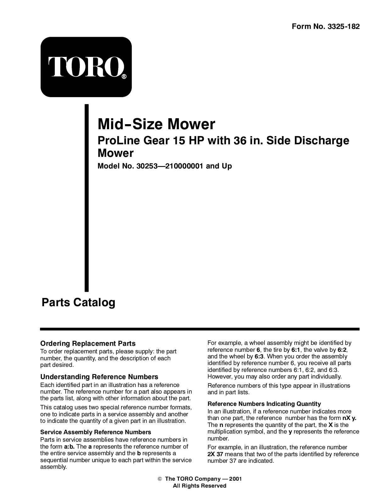 Toro 30253 Parts Catalogue