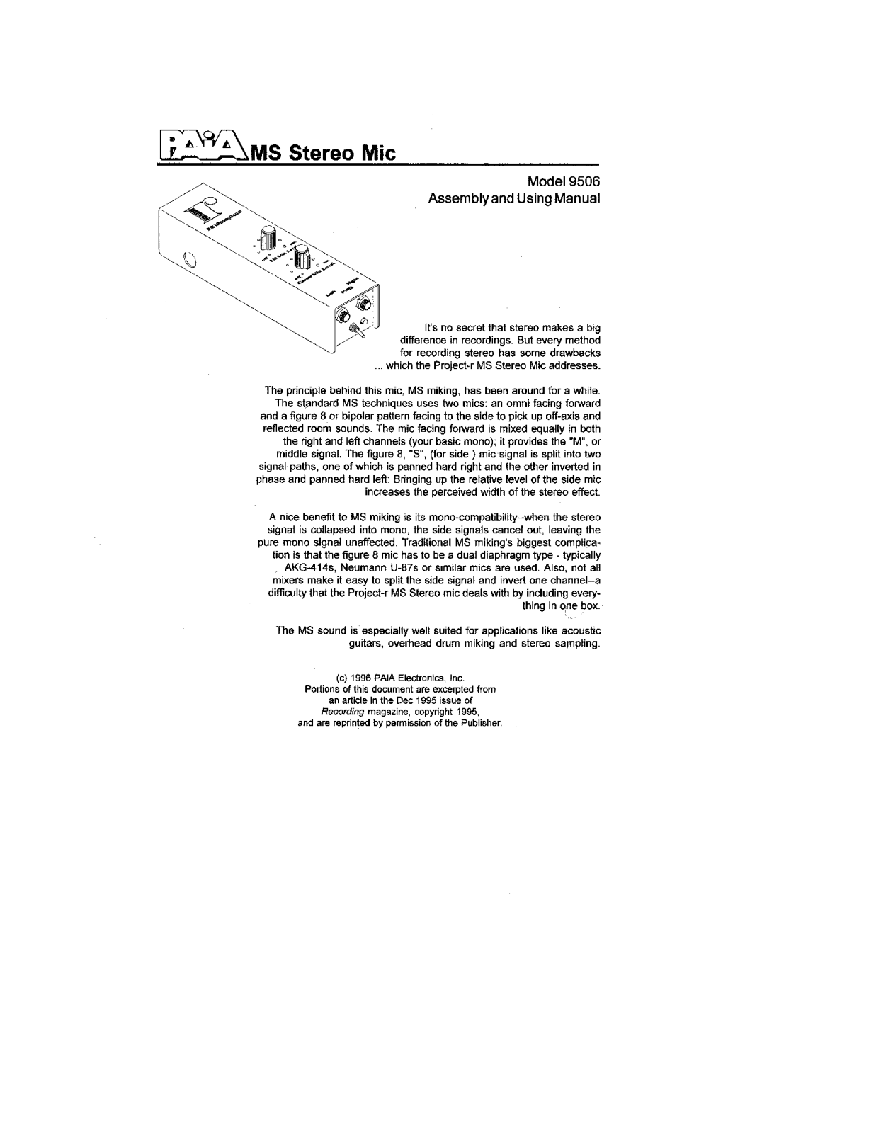 PAiA Electronics 9506 User's Manual