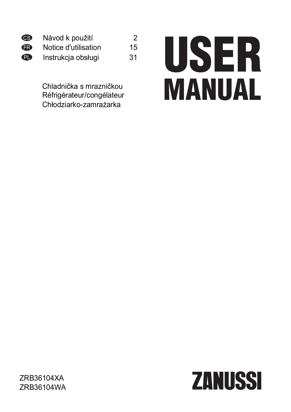 Zanussi ZRB36104XA User Manual