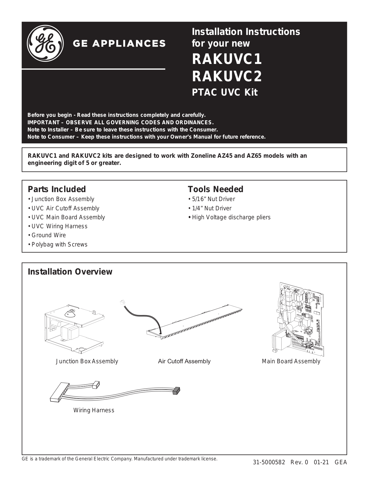 GE RAKUVC1, RAKUVC2 Installation Instructions