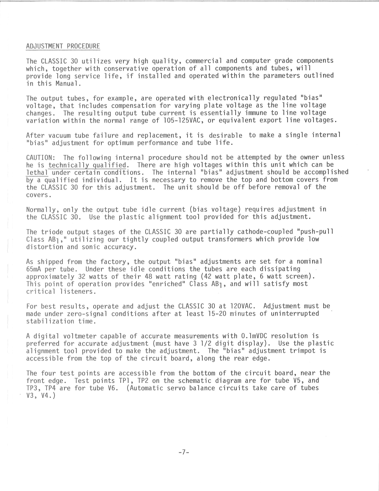 Audio Research CL30 adjust - ManualMachine.com