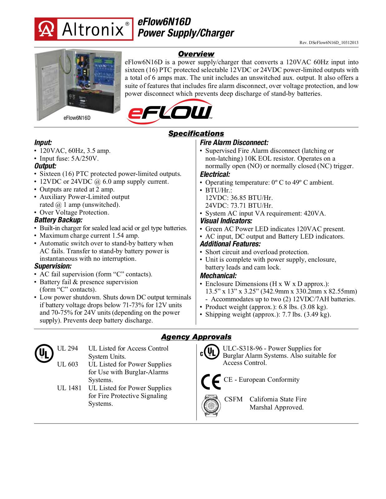 Altronix eFlow6N16D Specsheet