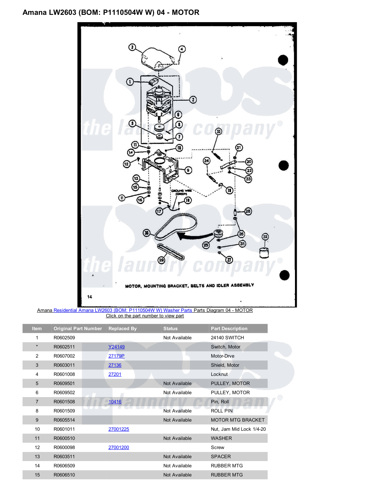 Amana LW2603 Parts Diagram