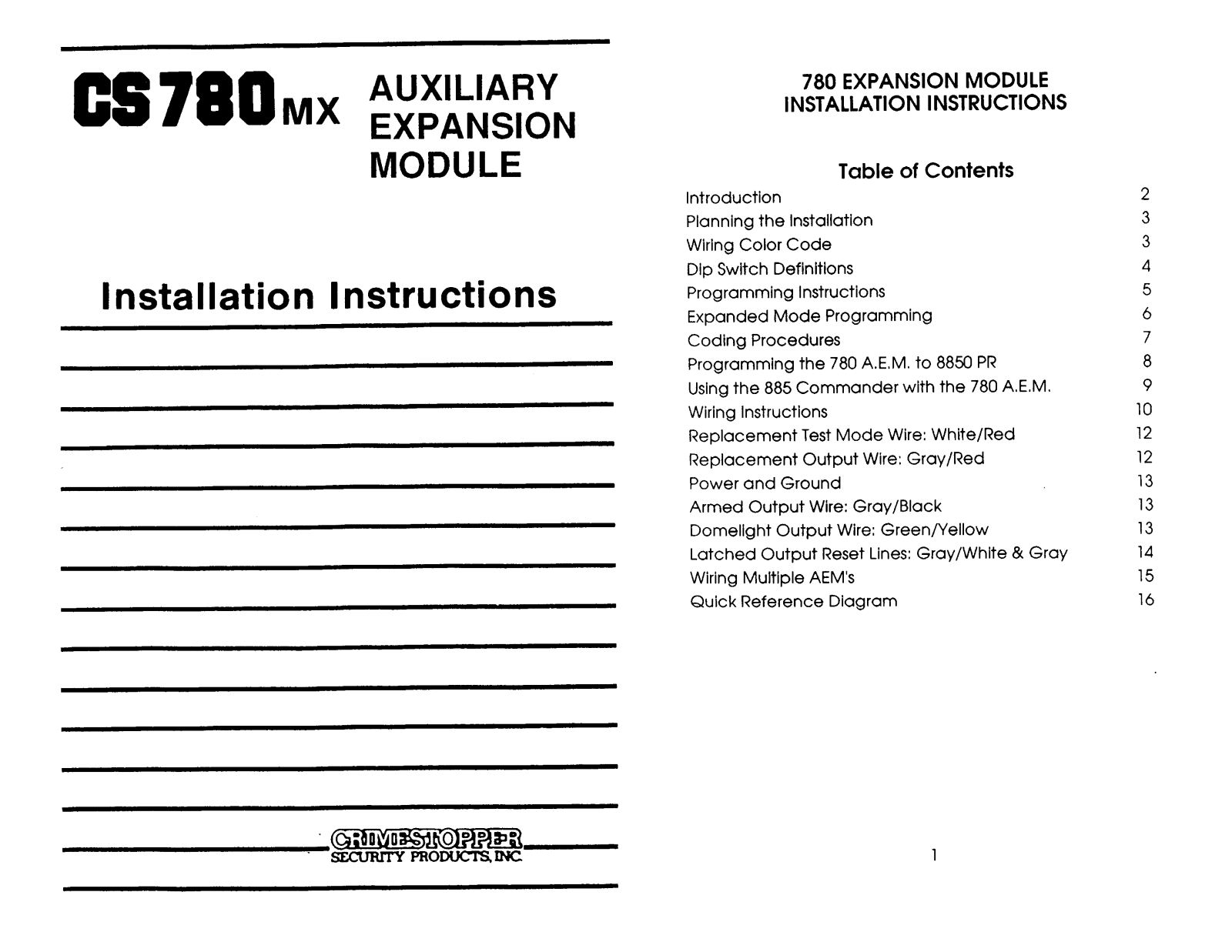 Crimestopper CS-780MX Installation Manual