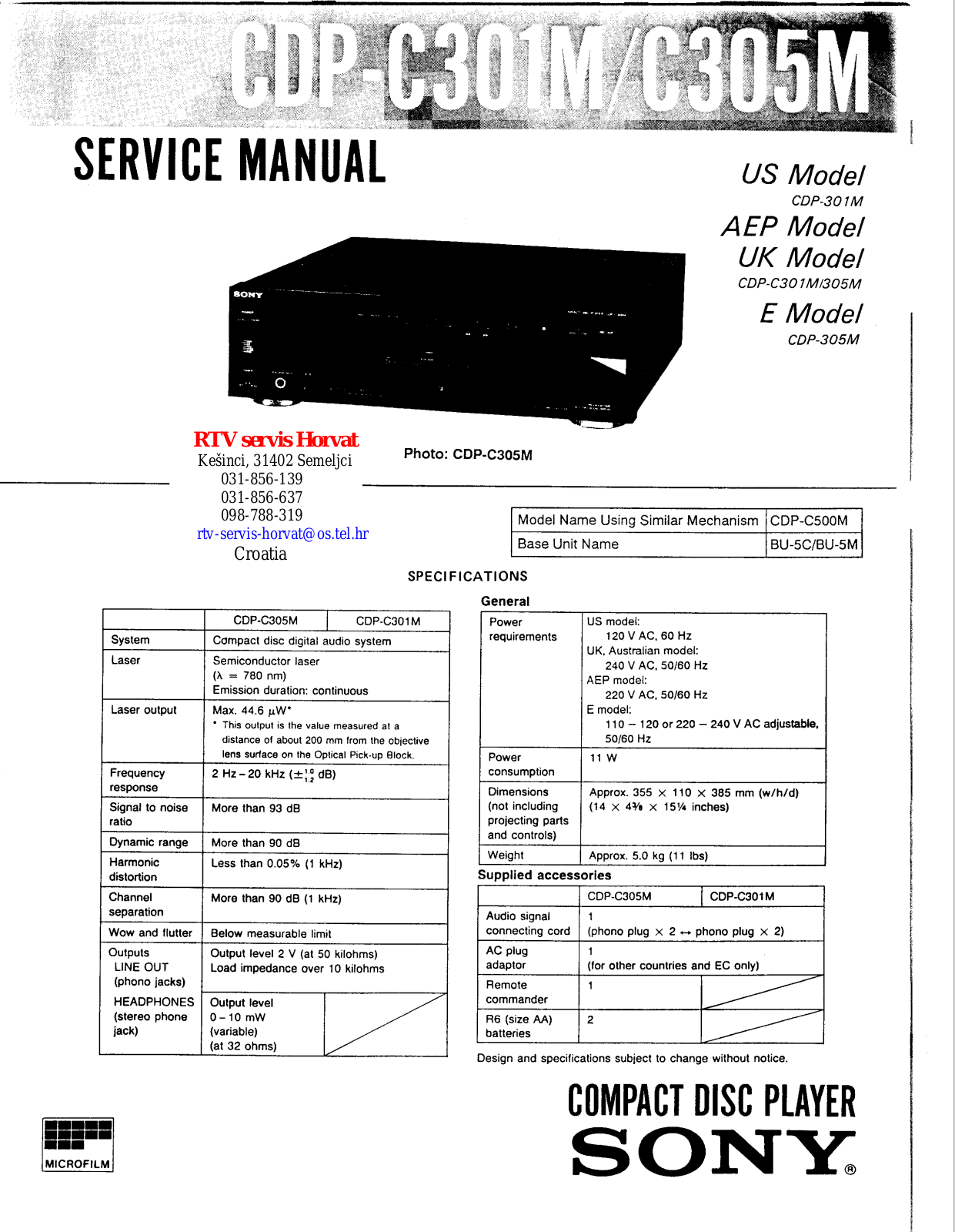 SONY CDPC301M, CDPC305M Service Manual