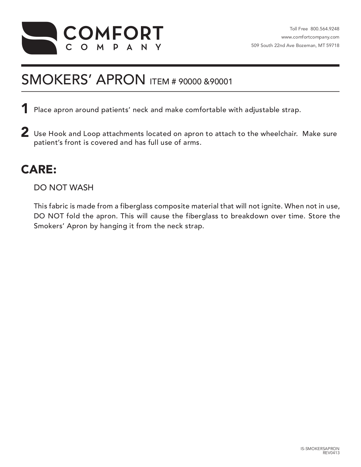 Comfort Company 90001 Smokers Apron User Manual