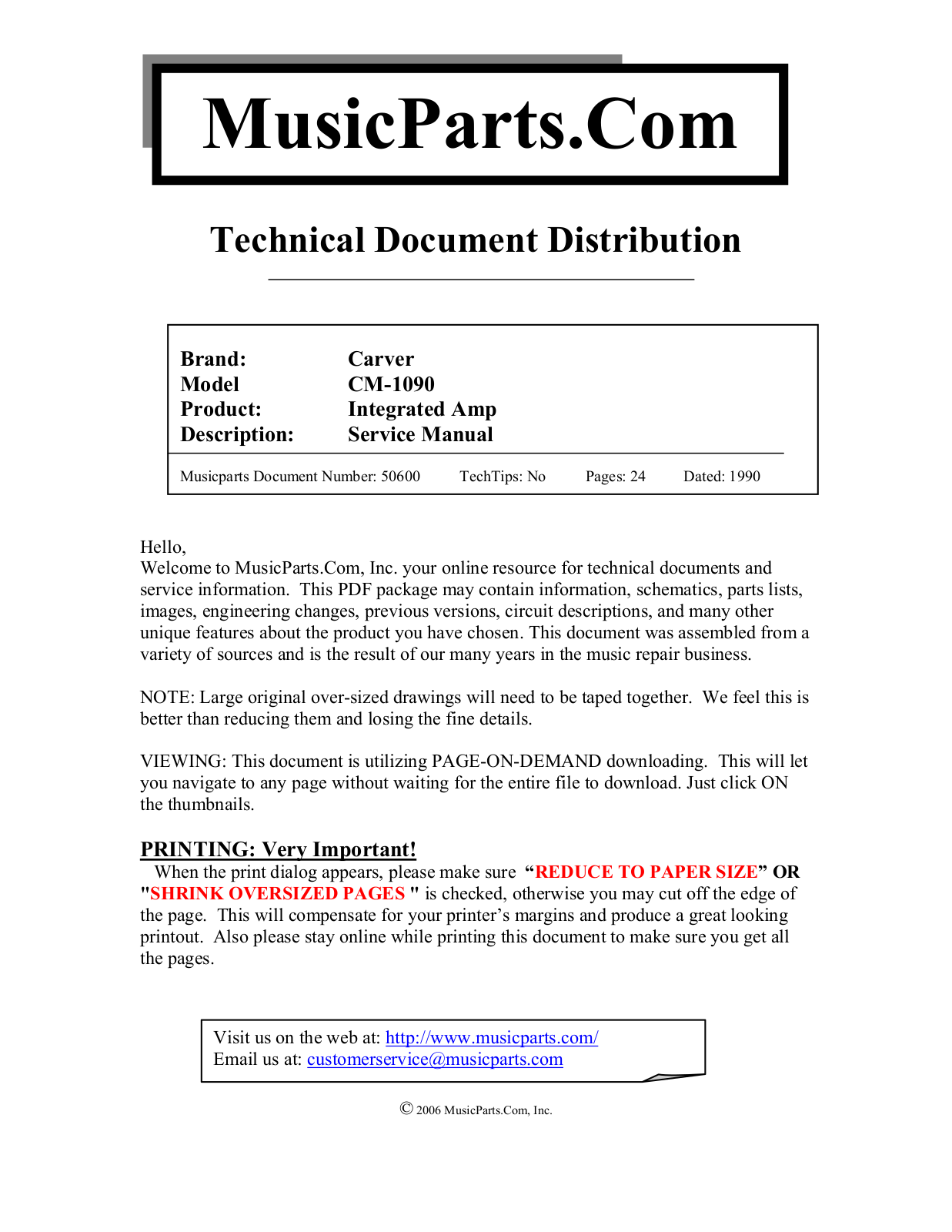 Carver CM-1090 Service manual