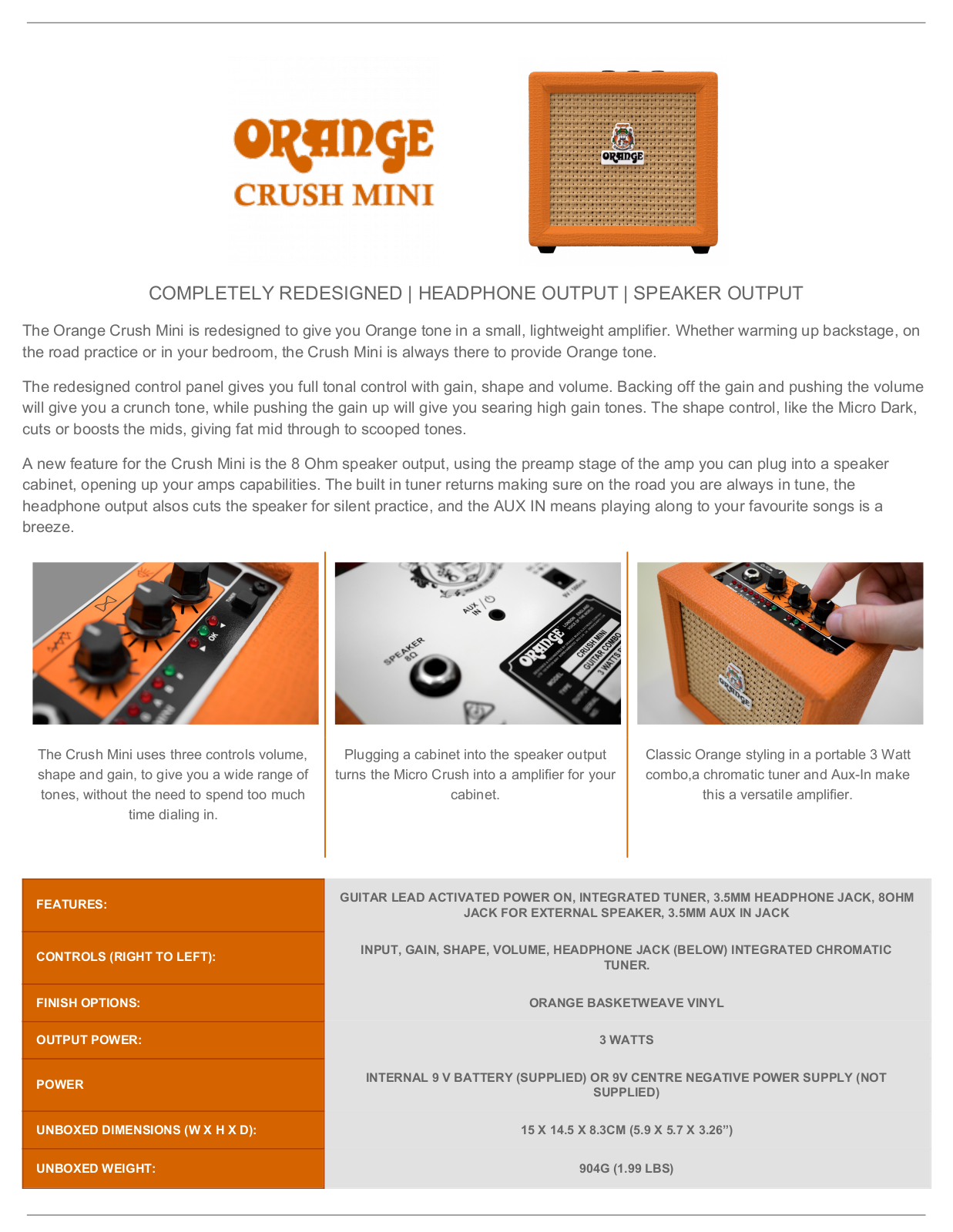 Orange CRUSH-MINI Specifications