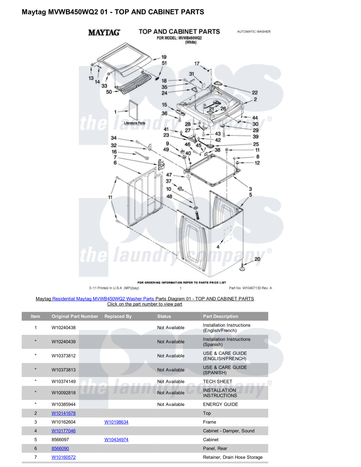 Maytag MVWB450WQ2 Parts Diagram