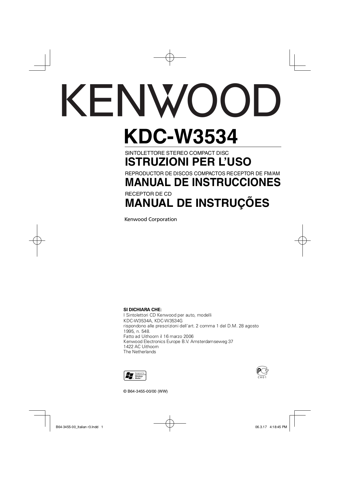 Kenwood KDC-W3534 User Manual