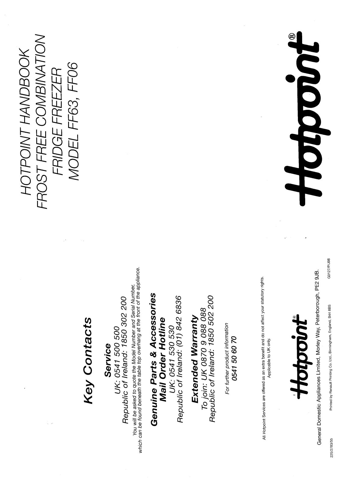 Hotpoint-Ariston HBFF06 User Manual