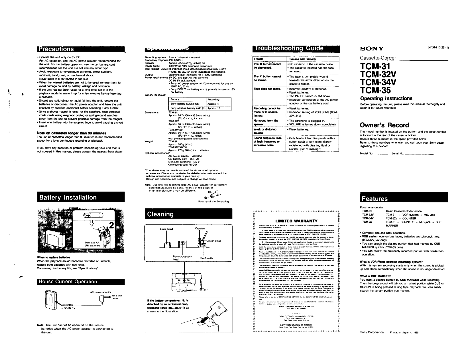 Sony TC-M31 User Manual