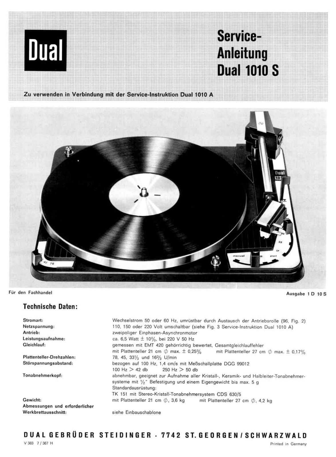 Dual 1010-S Service manual