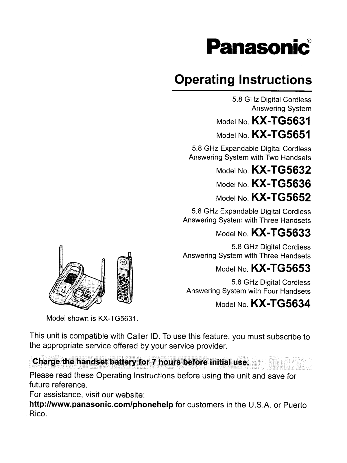 Panasonic KX-TG5653, KX-TG5636, KX-TG5633, KX-TG5631, KX-TG5652 User Manual