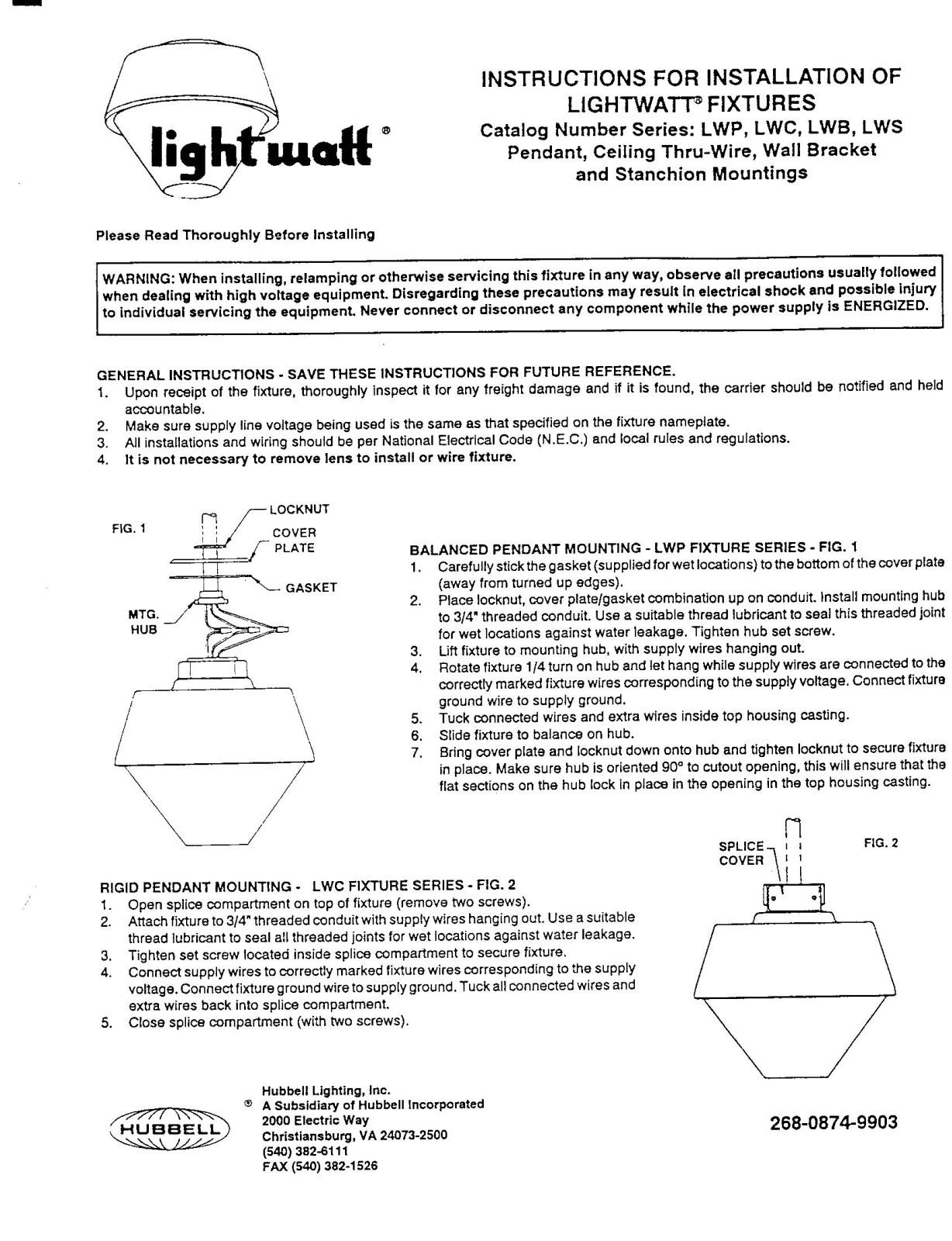 Hubbell lighting LWB, LWP, LWC, LWS User Manual