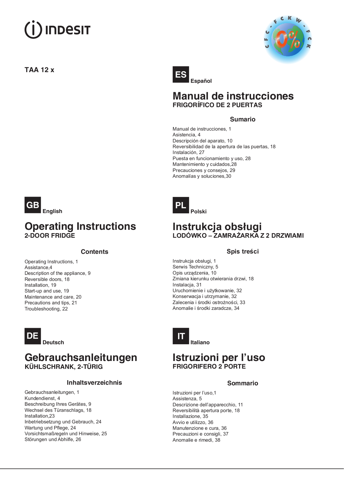 Indesit TAA 12 N User Manual