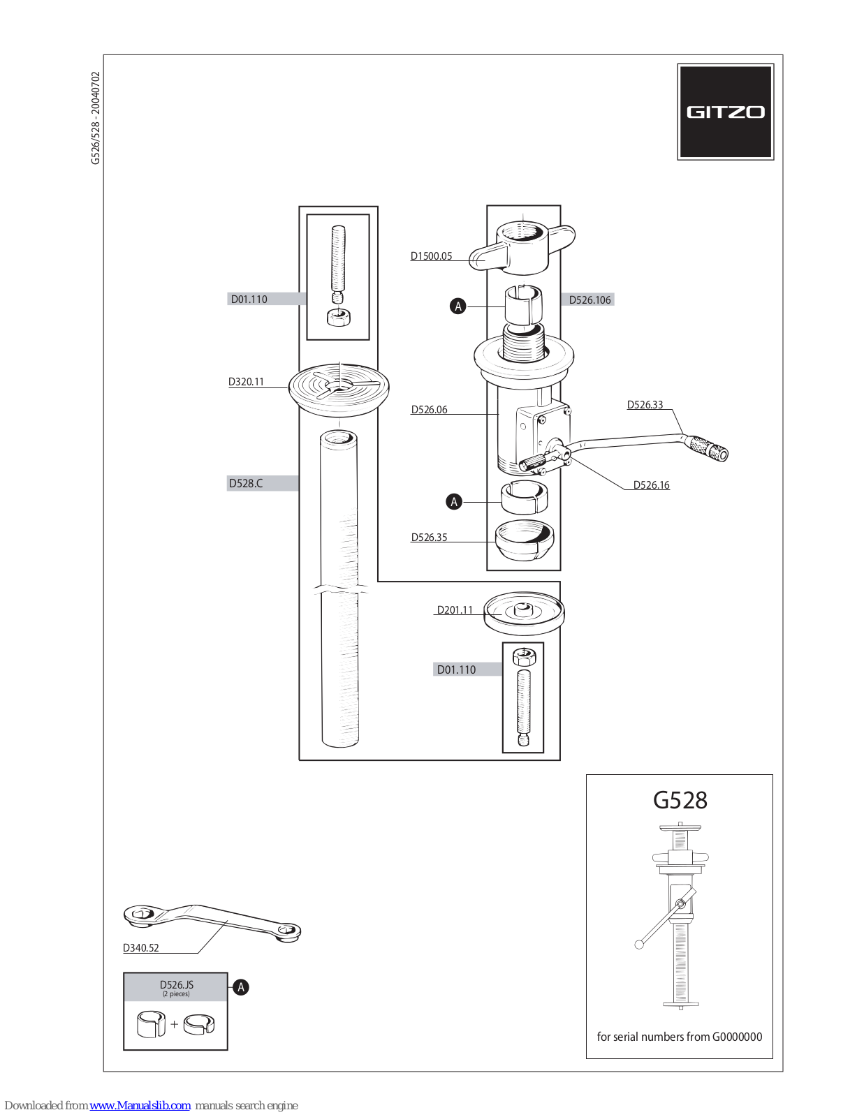 Gitzo 4/5 Series G528 Compact G528 G528, G526, G528 Parts List