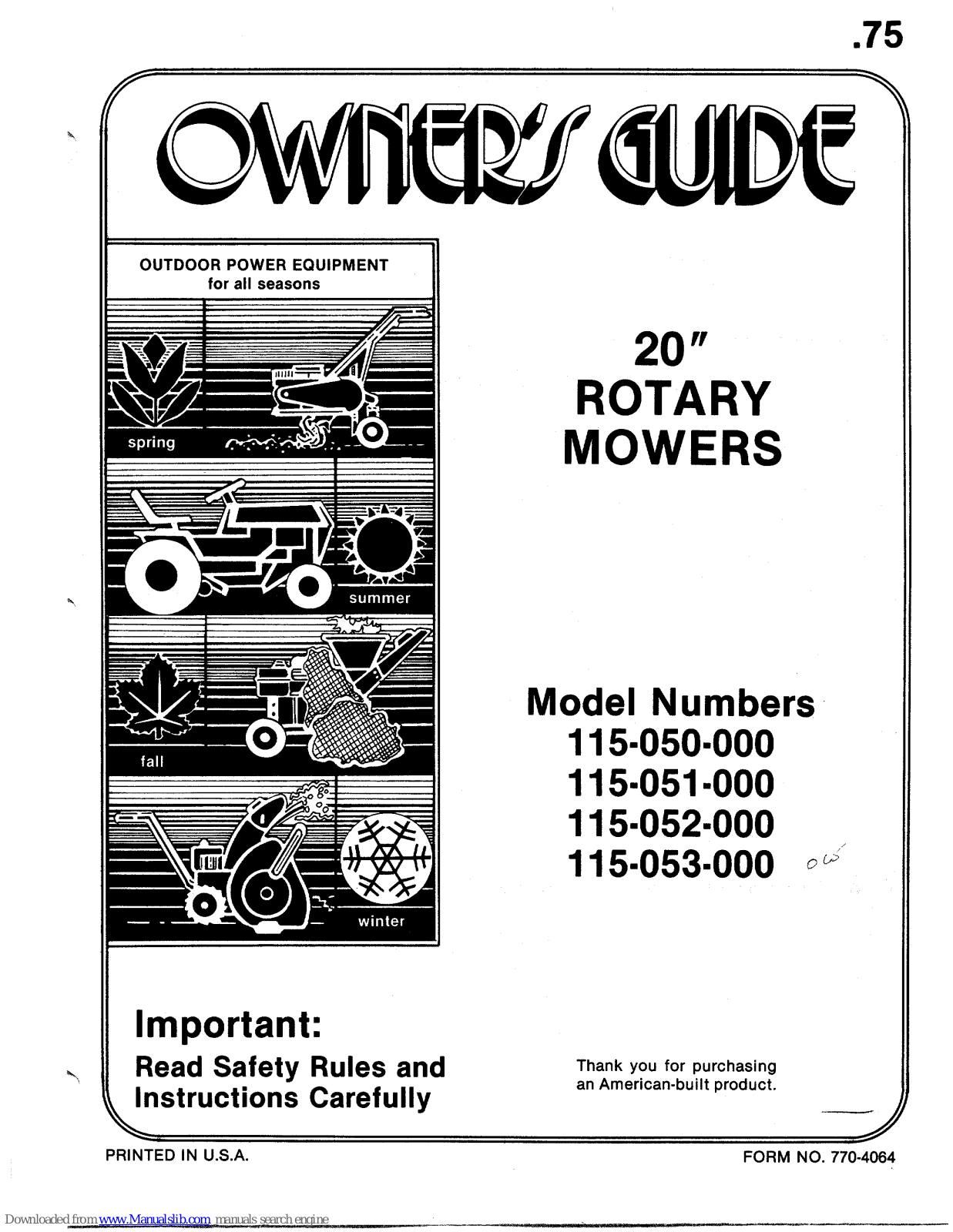 Mtd 115-050-000, 115-053-000 owners Manual