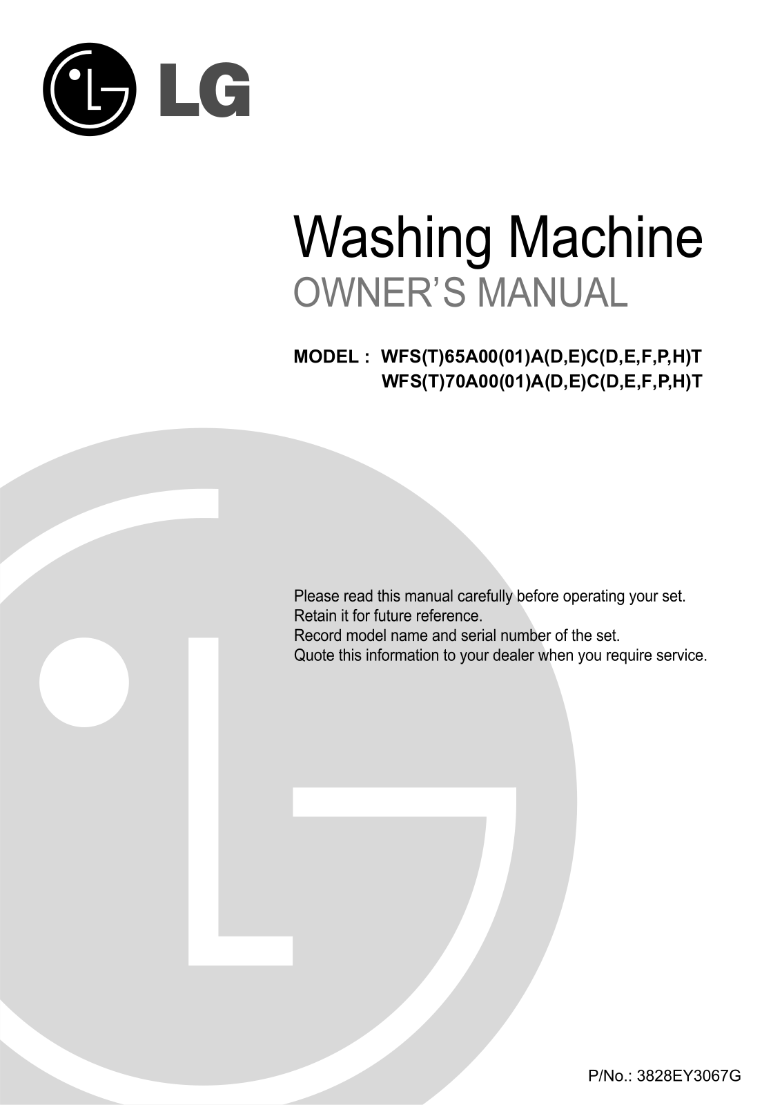 LG WFT65A01DHT Owner’s Manual