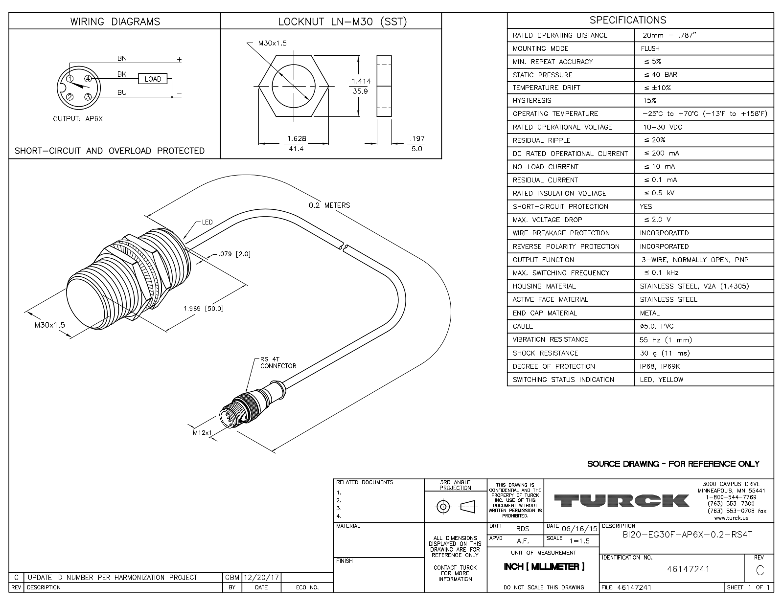 Turck BI20-EG30F-AP6X-0.2-RS4T Data Sheet