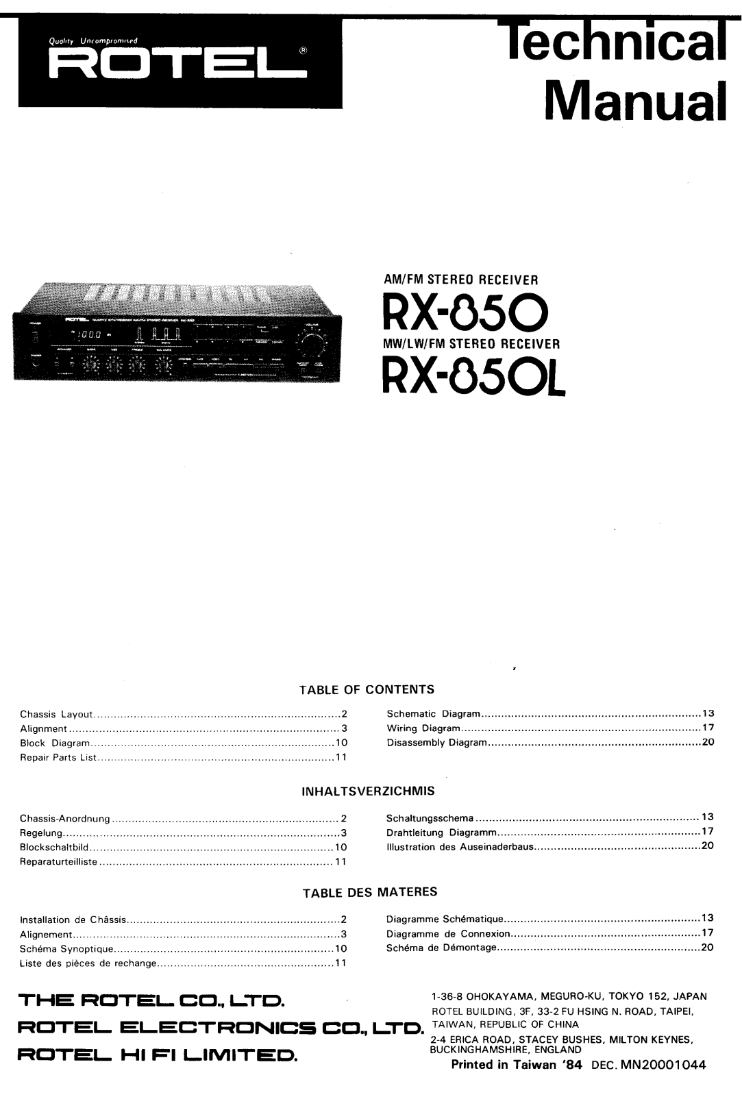 Rotel RX-850, RX-850-L Service manual