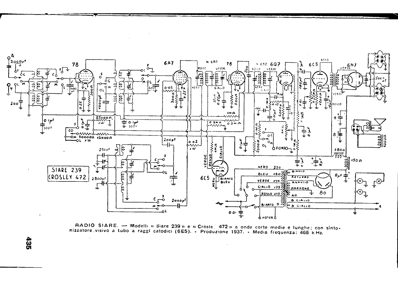 Siare Crosley 239, 472 schematic