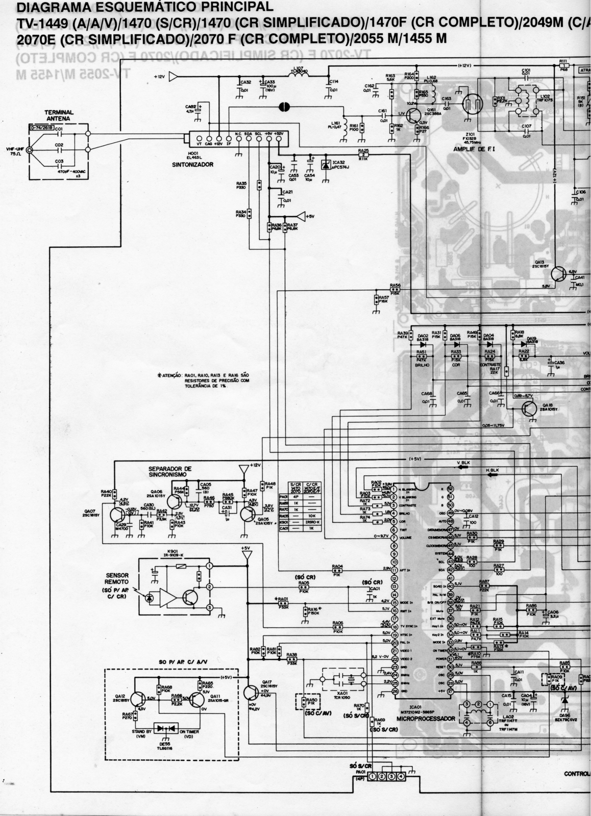 Toshiba TV-1449, TV-1455M, TV-1470, TV-2055M, TV-2070 Schematic