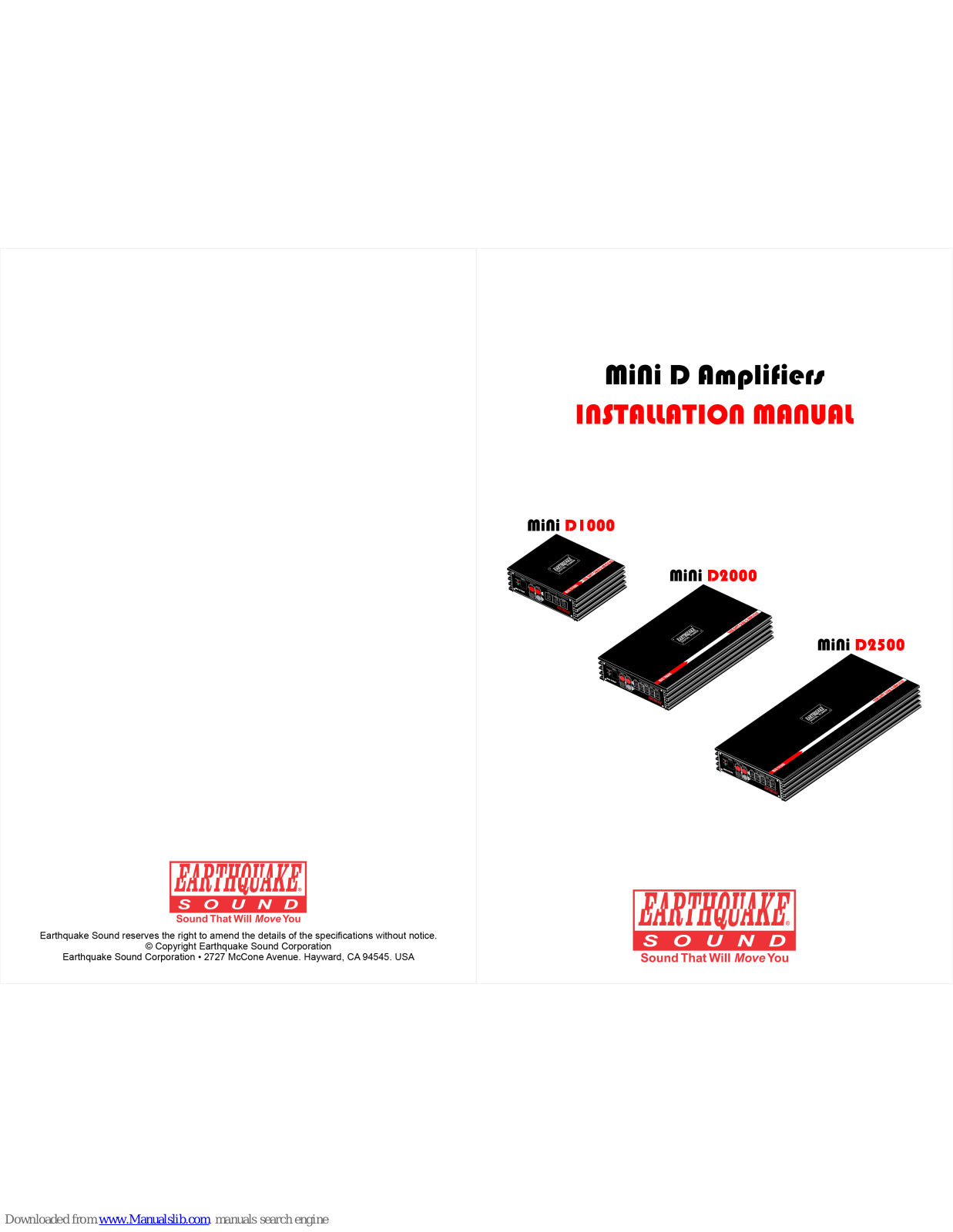 EarthQuake mini D1000, mini D2000, mini D2500 Installation Manual