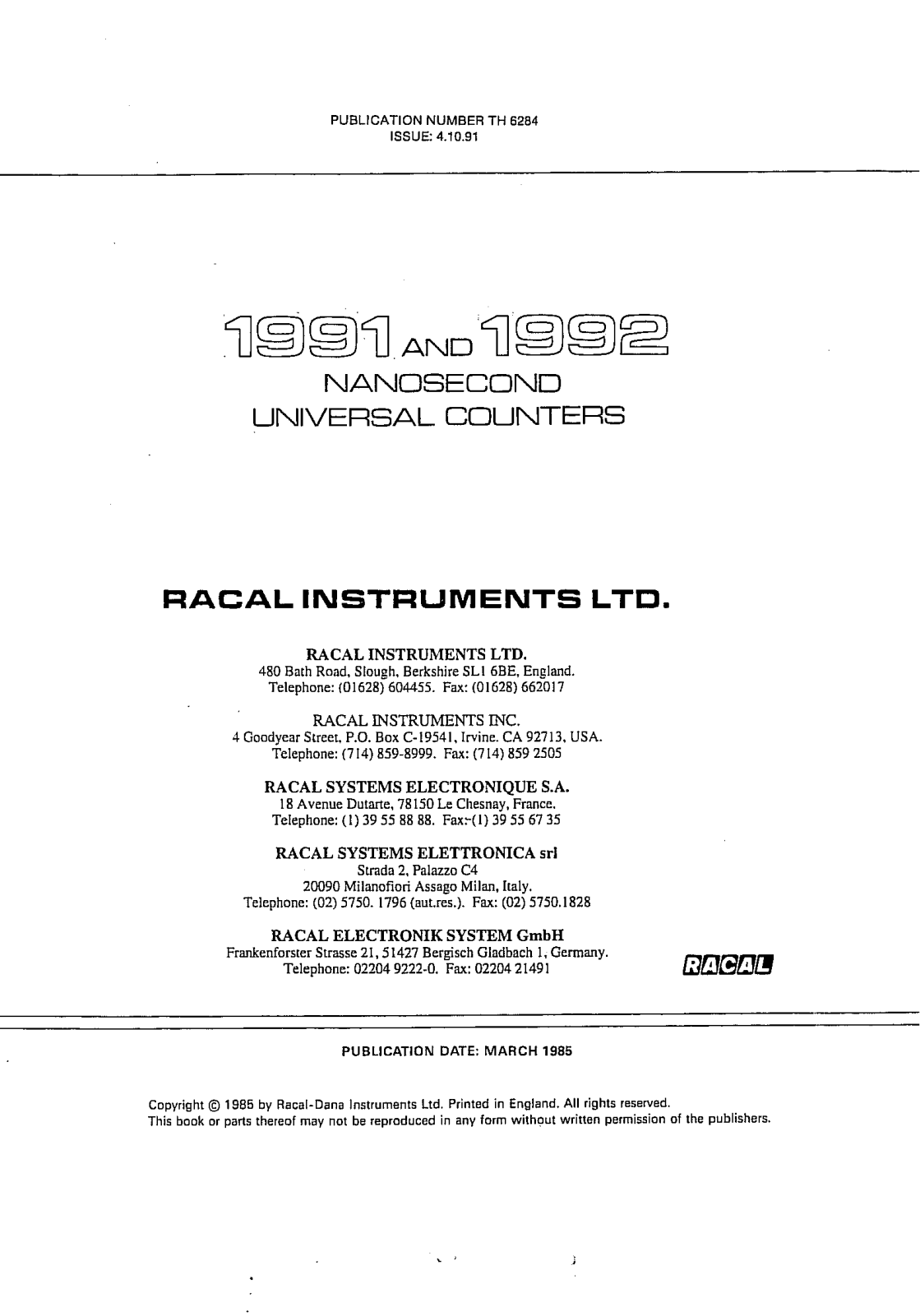 Racal 1991, 1992 User Manual