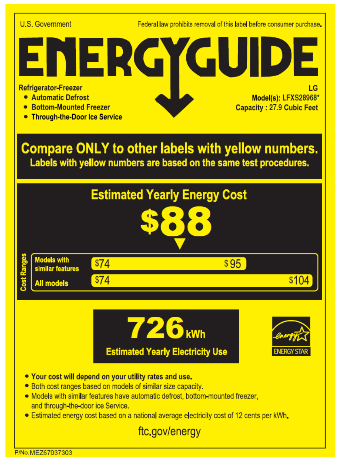 Lg LFXS28968S Energy Guide