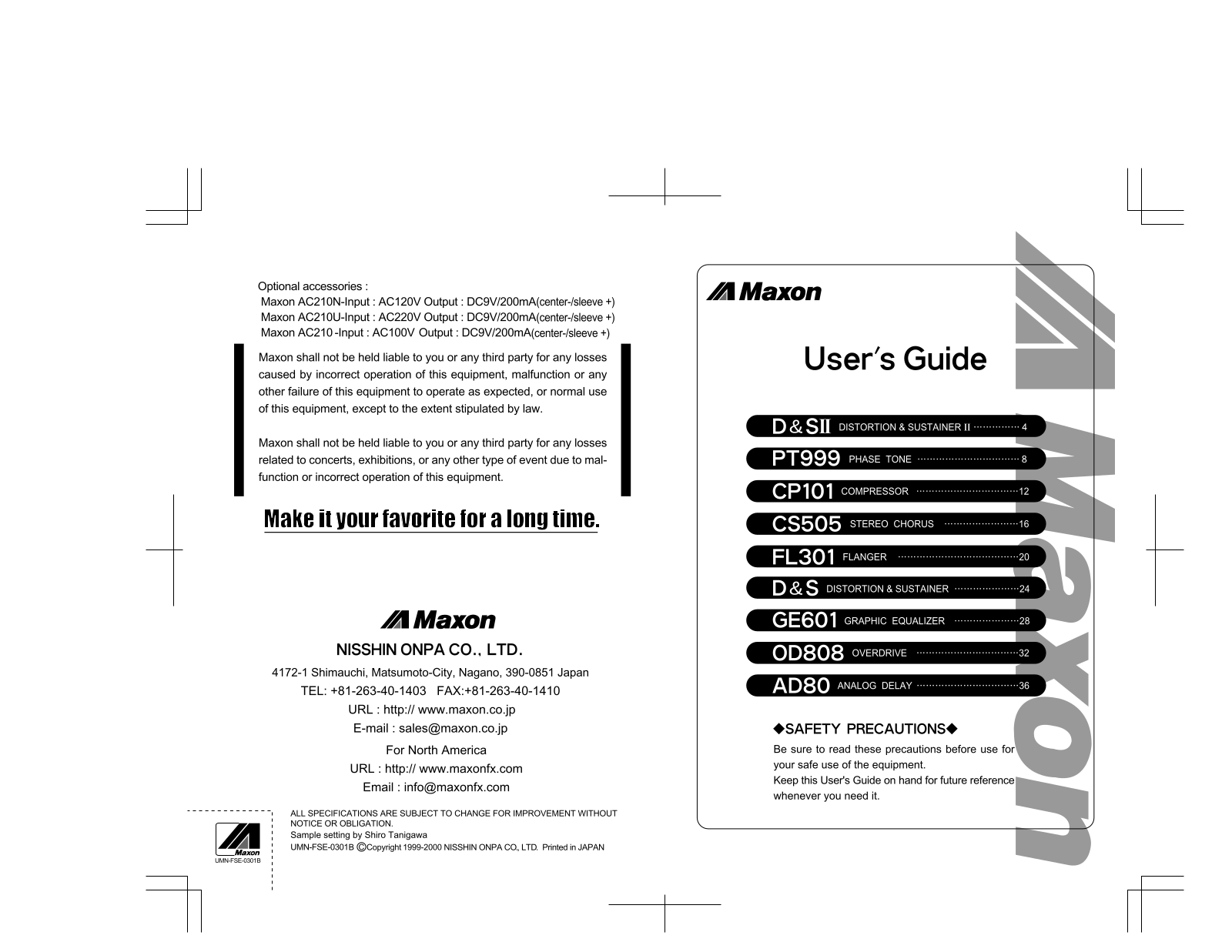 Maxon D&SII, PT999, CP101, CS505, FL301 User Guide