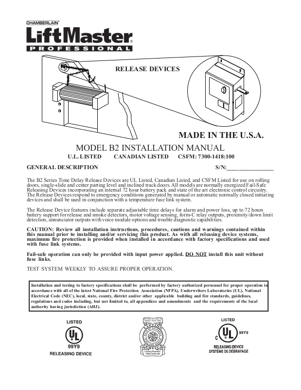 Lift-master LM90 MODEL B2 Manual