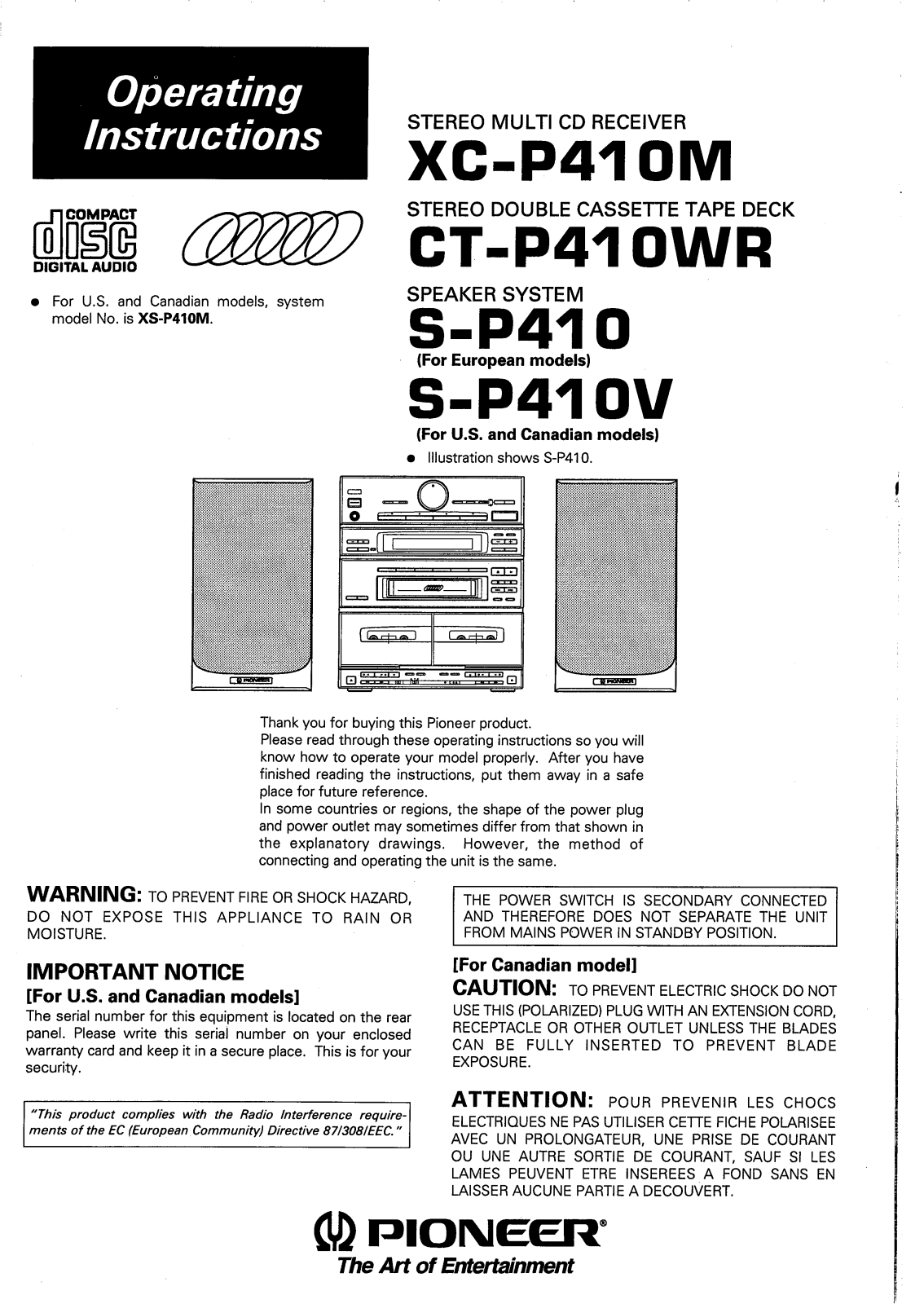 Pioneer XC-P410M, CT-P410WR User Manual