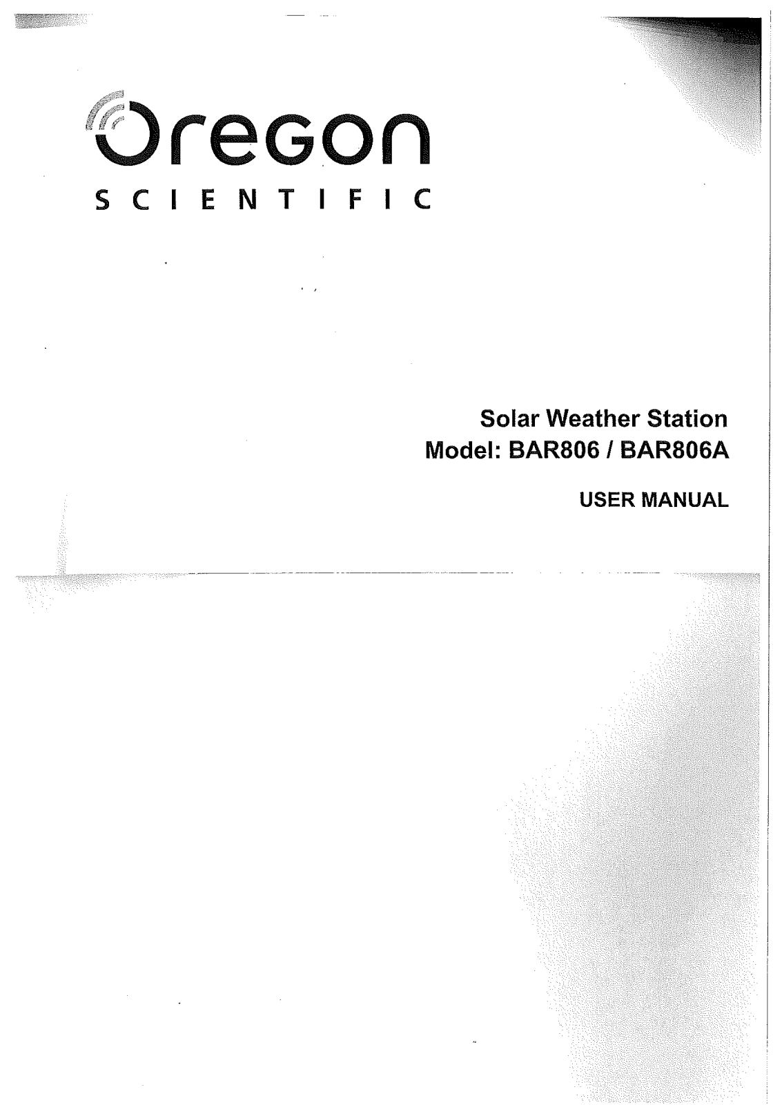 Oregon Scientific BAR 806, BAR 806A User manual