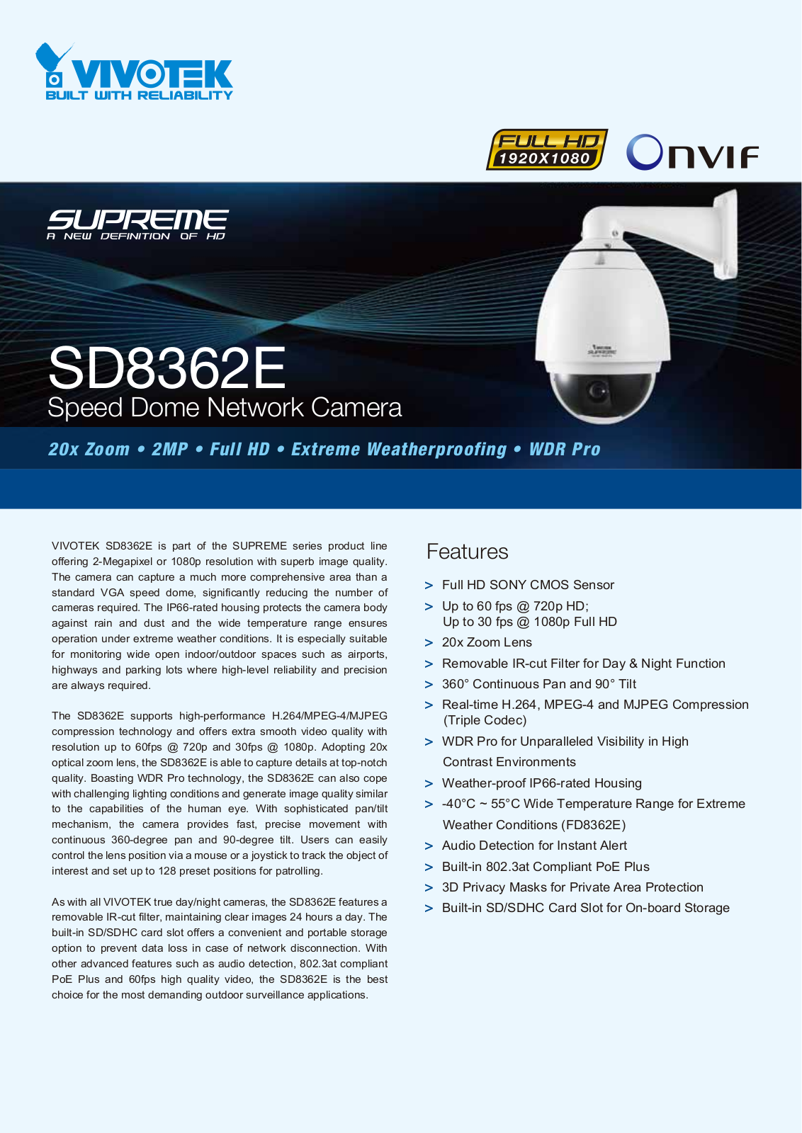 Vivotek SD8362E Specsheet