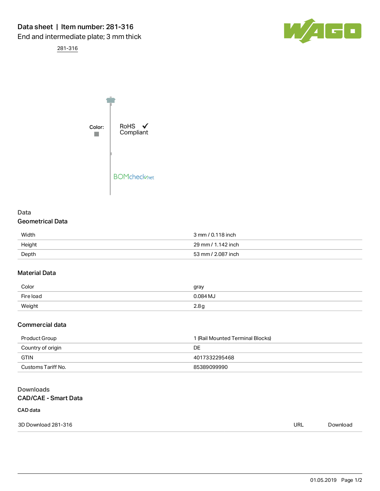 Wago 281-316 Data Sheet