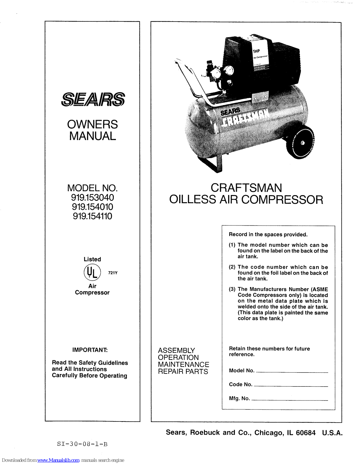 Craftsman 315.101431 Owner's Manual