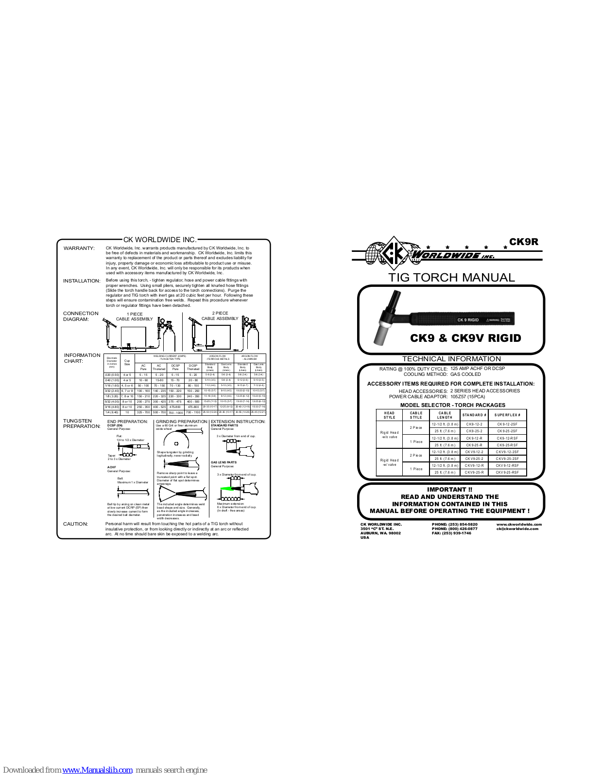 CK WORLDWIDE CK9 RIGID, CK9V RIGID User Manual