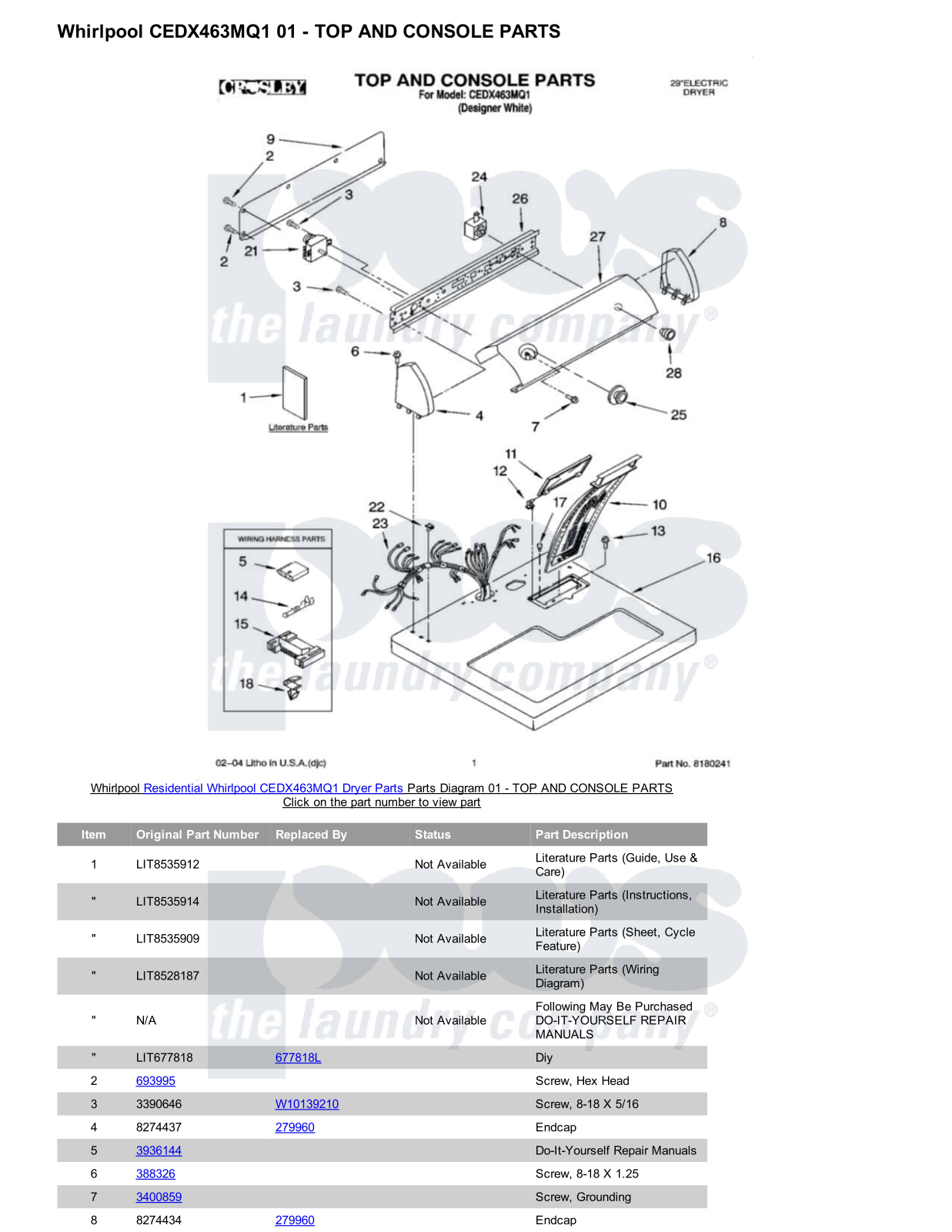 Whirlpool CEDX463MQ1 Parts Diagram