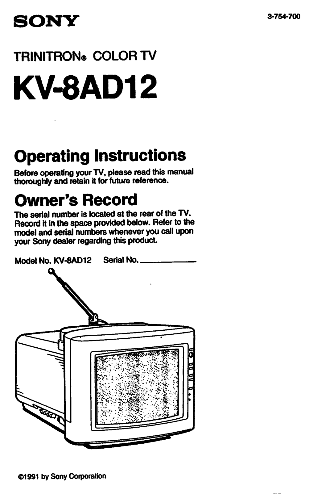 Sony KV-8AD12 Operating Instructions
