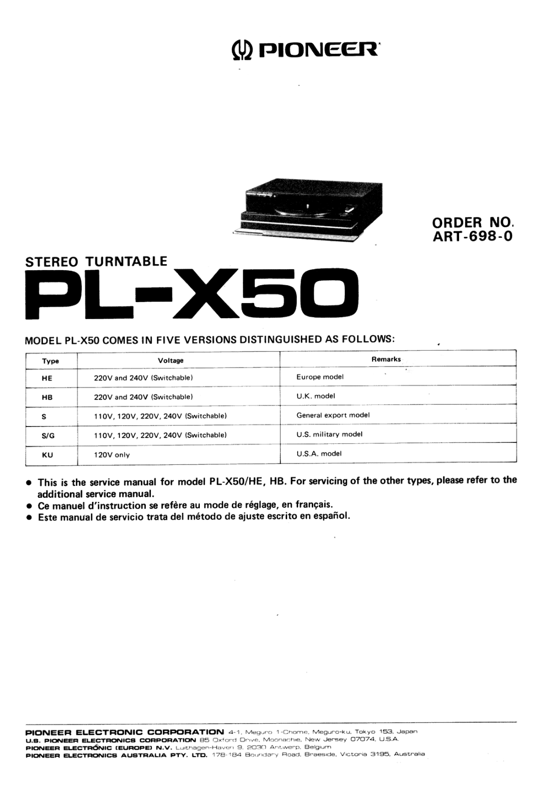 Pioneer PL-X-50 Schematic