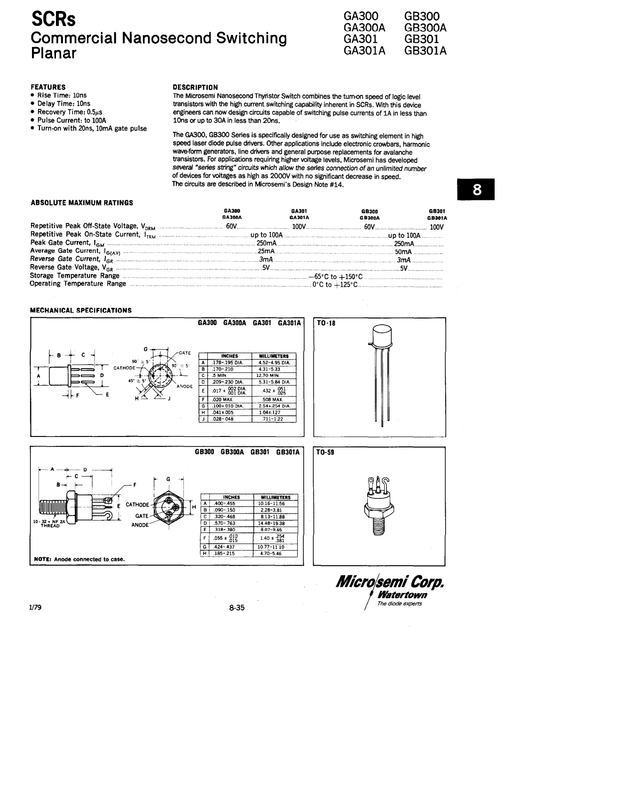 Microsemi Corporation GB301A, GB301, GB300A, GB300, GA301A Datasheet