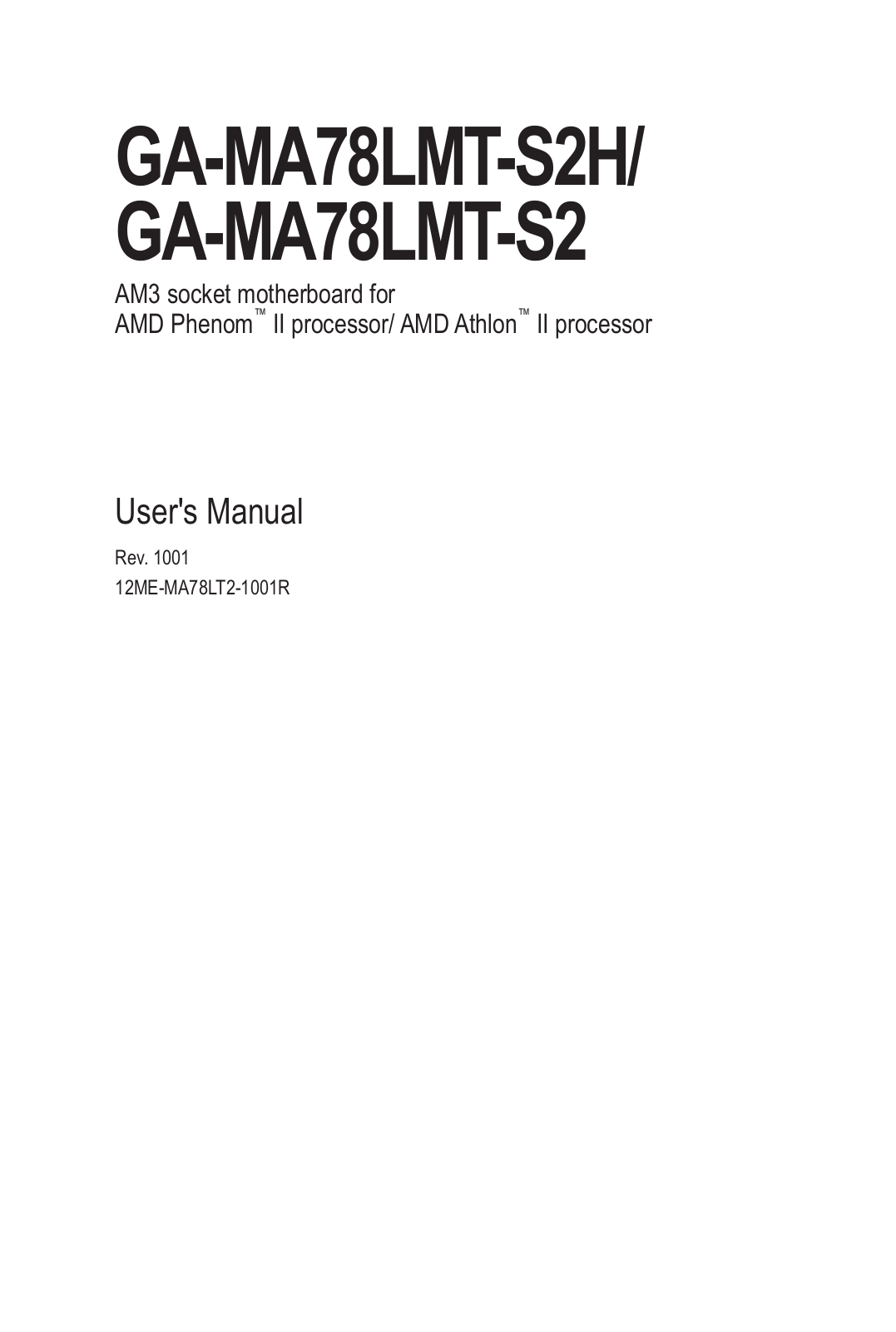 GIGABYTE GA-MA78LMT-S2H User Manual