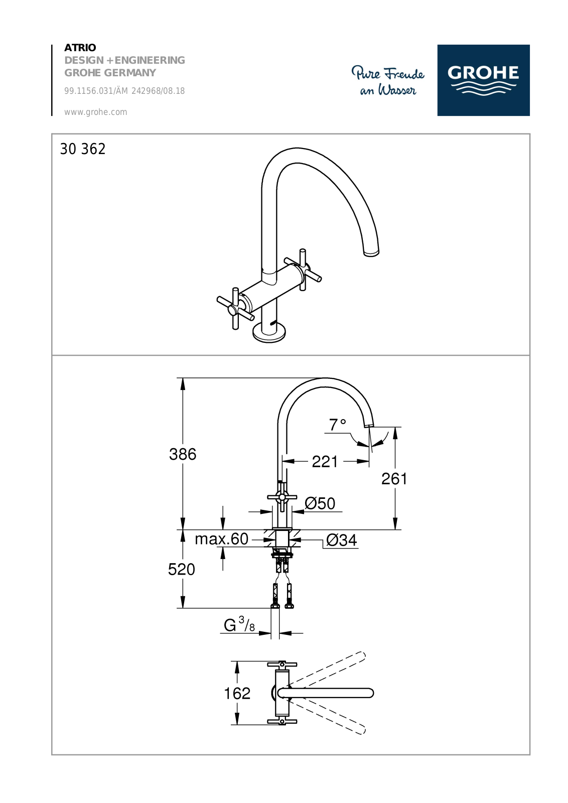 Grohe Atrio 30362000, Atrio 30362AL0, Atrio 30362DC0 Installation drawing - ManualMachine.com