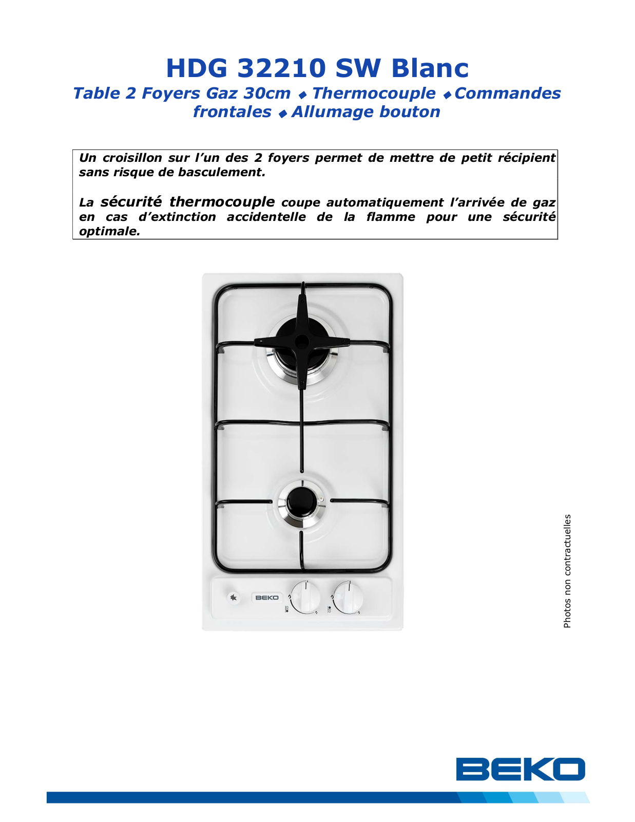 Beko HDG32210SW product sheet