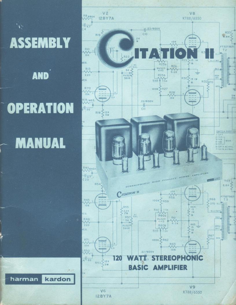 Harman Kardon Citation-II Operation Manual