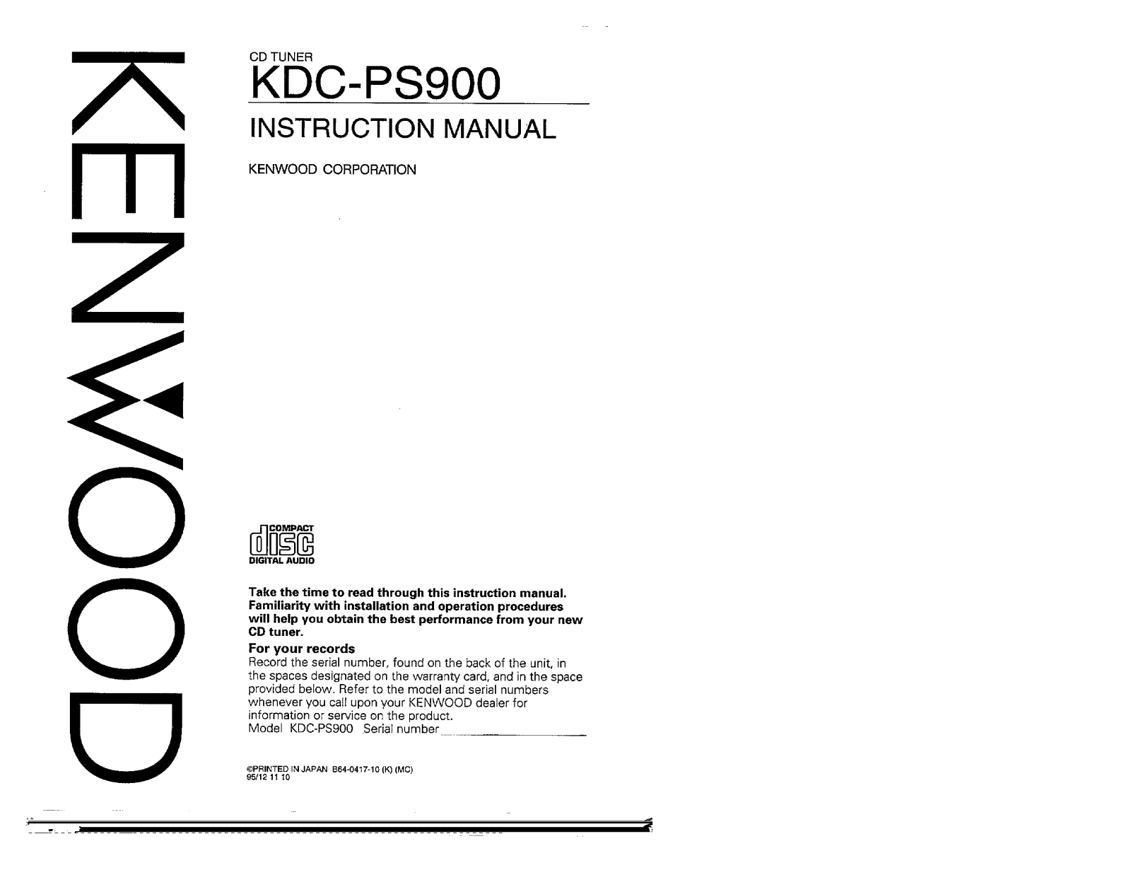 Kenwood KDC-PS900 Owner's Manual