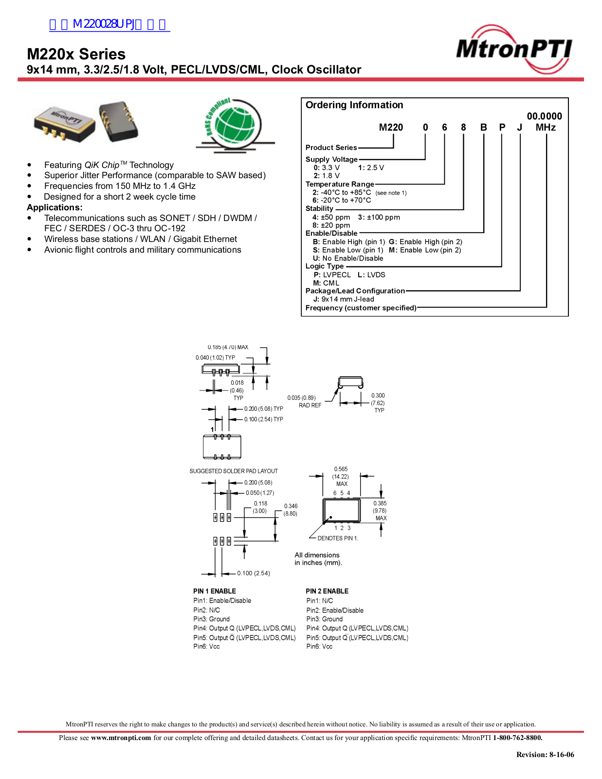 MtronPtio M220x Technical data